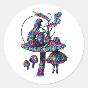 Pegatina Redonda Caterpillar Psychadelic