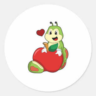 Pegatina Redonda Caterpillar with Apple