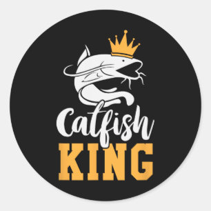 Pegatina Redonda Catfish King Design Divertido regalo de pesca de b