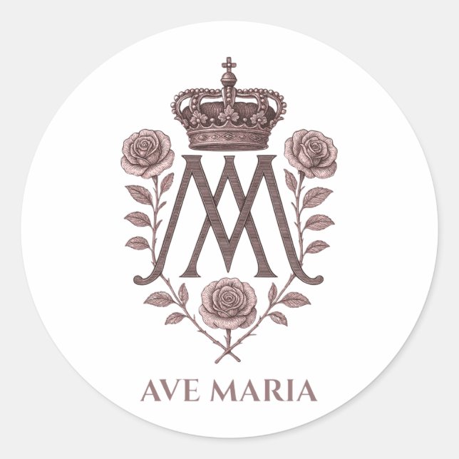 Pegatina redonda católica Auspice Maria (Anverso)