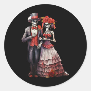 Pegatina Redonda Catrina Mexicana De Azúcar De Mayo Dia De L