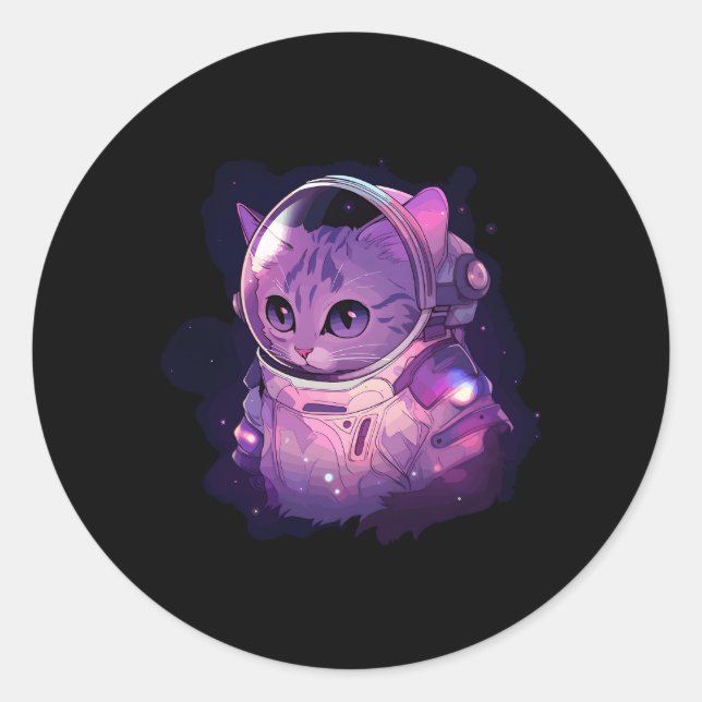 Pegatina Redonda Catronaut Space Cat Galaxy Kitten Astronauta Space (Anverso)