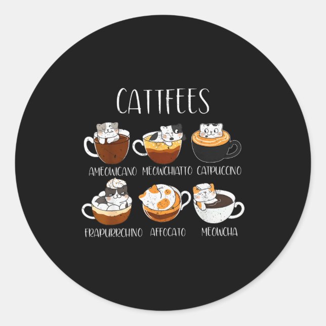 Pegatina Redonda Cats &amp; Coffee Lover Funny Caffeine Quote Cattf (Anverso)