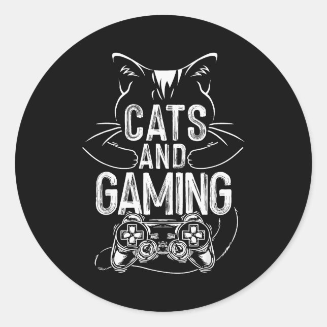Pegatina Redonda Cats And Gaming Funny For Gamer, Cat Lover, Cat Mo (Anverso)