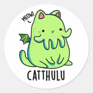 Pegatina Redonda Catthulu Funny Cthulhu Cat Pun