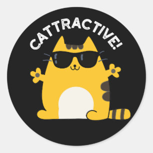 Pegatina Redonda Cattractive Funny Atractivo Cat Pun Dark BG