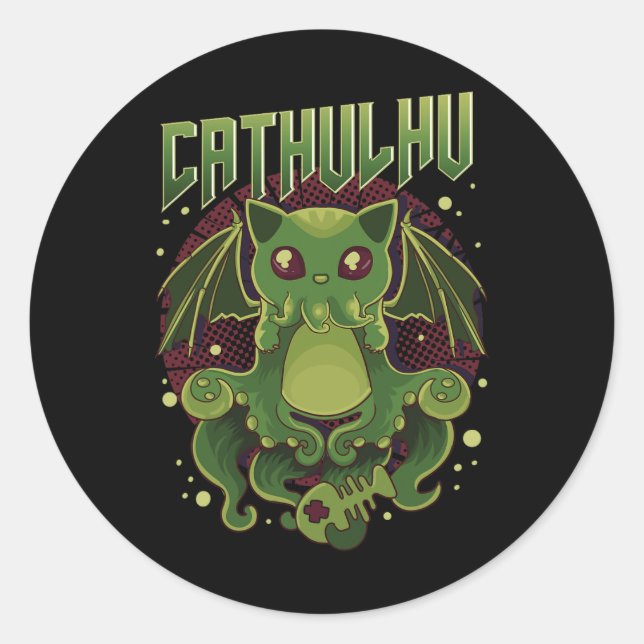 Pegatina Redonda Catulhu Kawaii Cat Cthulhu (Anverso)