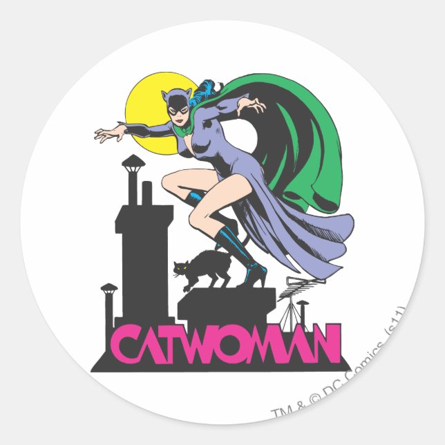 Pegatina Redonda Catwoman & Logo Pink (Anverso)