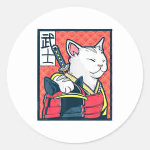 Pegatina Redonda Catzilla Arte de Gato Japonés Antiguo Camiseta Nin