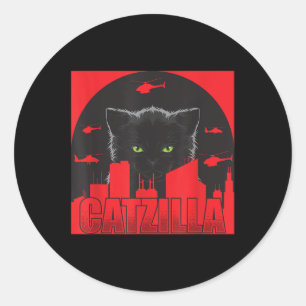 Pegatina Redonda Catzilla Cat Funny Catzilla