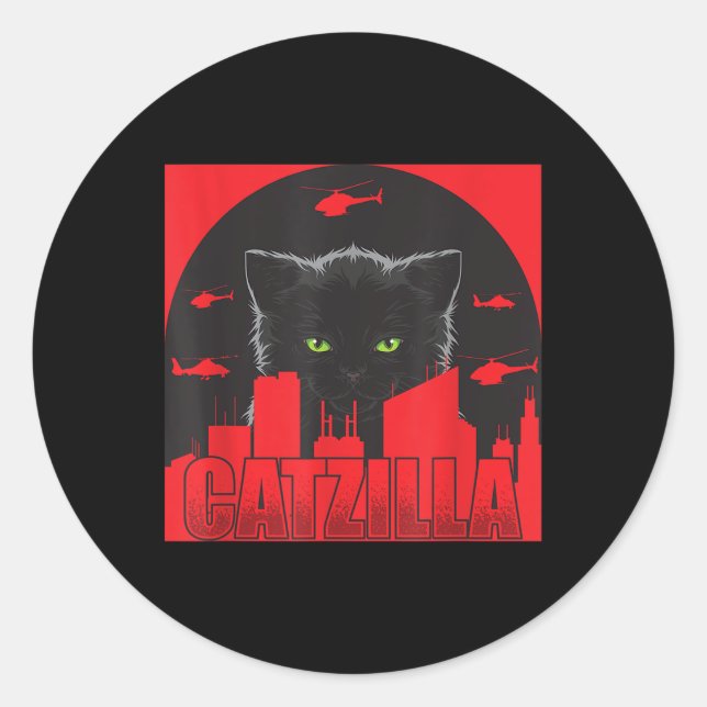 Pegatina Redonda Catzilla Cat Funny Catzilla (Anverso)