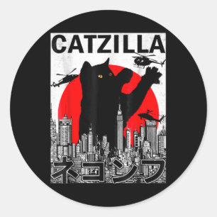 Pegatina Redonda Catzilla Cute Arte Cosas De Gato Japonés Para El G
