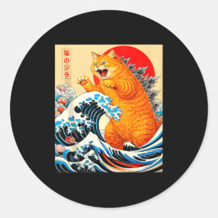 Pegatina Redonda Catzilla gato naranja arte japonés para hombres mu