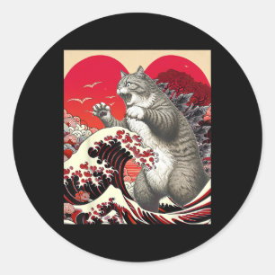 Pegatina Redonda Catzilla Gato San Valentín Arte Japonés Regalo Div