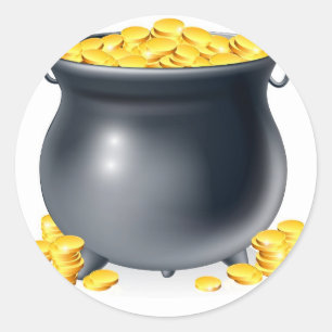 Pegatina Redonda Cauldrón lleno de monedas de oro