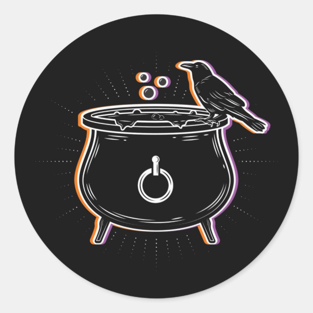 Pegatina Redonda Cauldron negro y Raven / Pegatinas (Anverso)