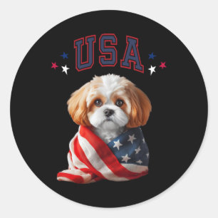 Pegatina Redonda Cavachon Dog Eeuu Bandera Patriótica Memorial