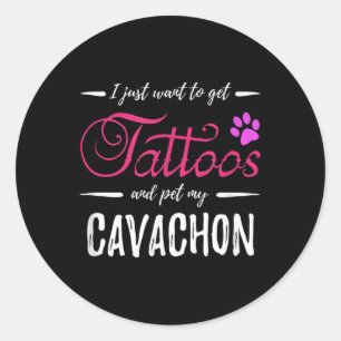 Pegatina Redonda Cavachon Dog Lover Tattoo Divertida Perra Mamá Reg