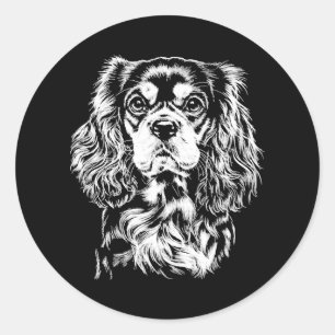 Pegatina Redonda Cavalier King Charles Retrato Minimalista