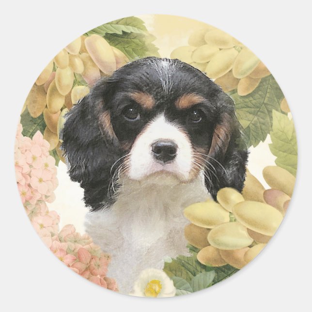 Pegatina Redonda Cavalier King Charles Spaniel (Anverso)