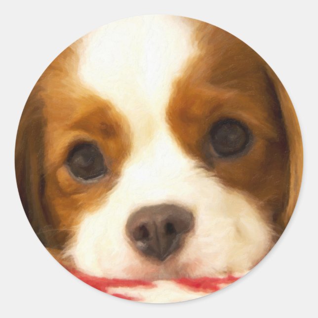 Pegatina Redonda Cavalier King Charles Spaniel copo de nieve (Anverso)