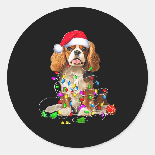 Pegatina Redonda Cavalier King Charles Spaniel Dog Christmas Orname (Anverso)