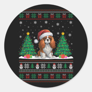 Pegatina Redonda Cavalier King Charles Spaniel Dog Xmas Tree Luces