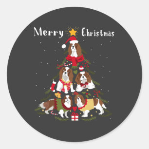 Pegatina Redonda Cavalier King Charles Spaniel navidad navideña
