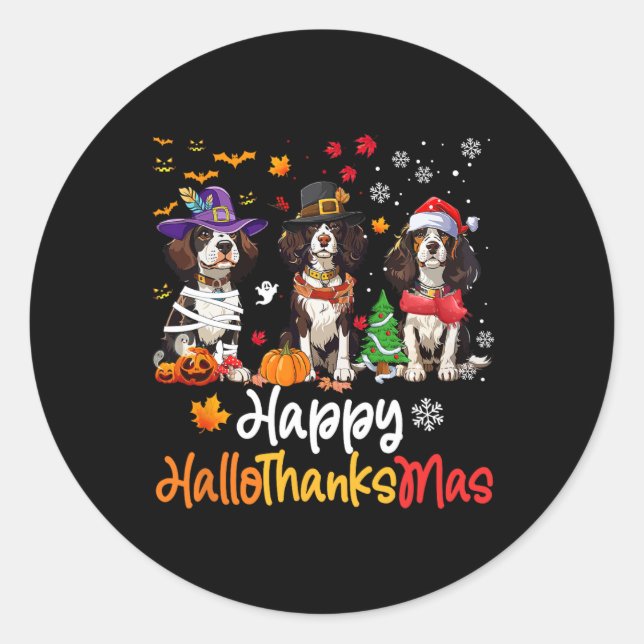 Pegatina Redonda Cavalier King Charles Spaniel Perro Halloween Chri (Anverso)