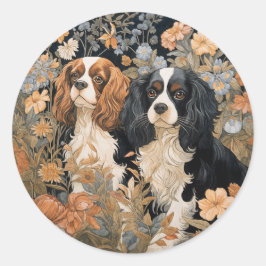 Pegatina Redonda Cavalier King Charles Spaniels Tapestry Style