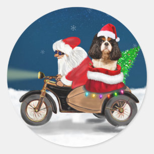 Pegatina Redonda Cavalier King Dog Navidades Santa Claus