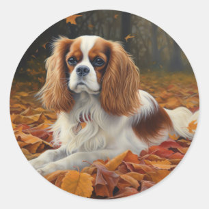 Pegatina Redonda Cavalier King en otoño se inspira en las hojas de