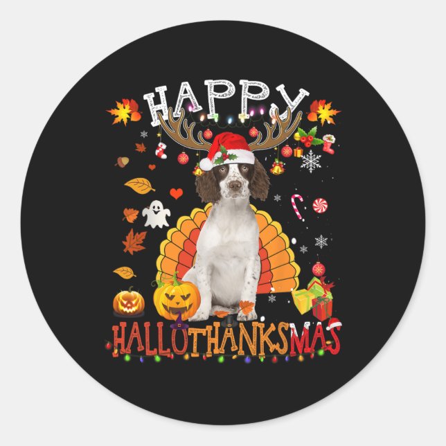 Pegatina Redonda Cavalier King Halloween Navidades Perro Happy Hall (Anverso)