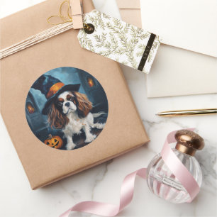Pegatina Redonda Cavalier King Pumpkins Halloween Scary