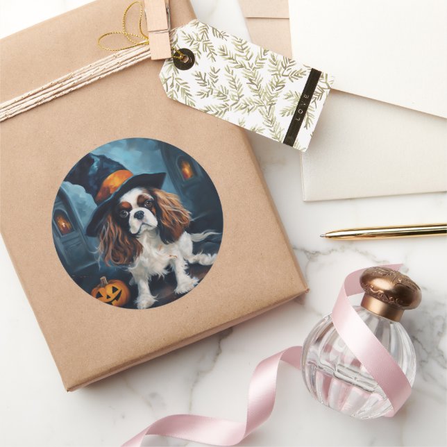 Pegatina Redonda Cavalier King Pumpkins Halloween Scary (Regalar)