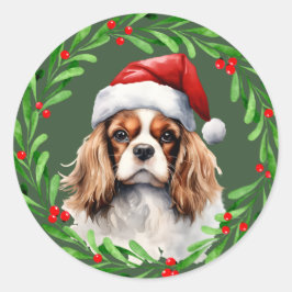 Pegatina Redonda Cavalier King Spaniel Navidades Correo de perros