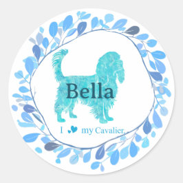 Pegatina Redonda Cavalier Sticker – Personalized Pastel Blue Gift