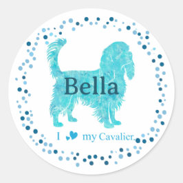 Pegatina Redonda Cavalier Sticker – Personalized Pastel Blue Gift
