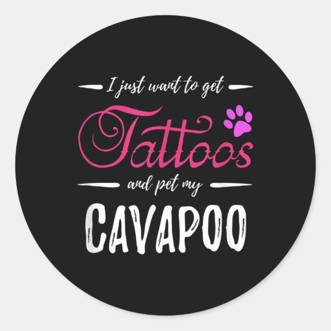 Pegatina Redonda Cavapoo Dog Lover Tattoo Divertida Perra Mamá Rega (Anverso)