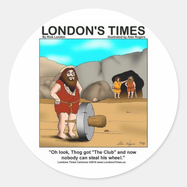 Pegatina Redonda Caveman Tiene El Club... Divertidos regalos y tés (Anverso)