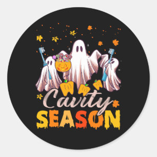 Pegatina Redonda Cavity Season Halloween Funny Dental Ghosts Y A