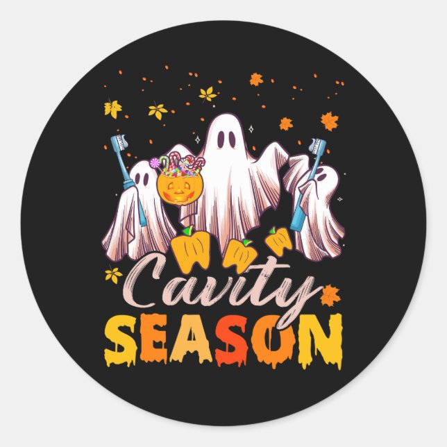 Pegatina Redonda Cavity Season Halloween Funny Dental Ghosts Y A (Anverso)