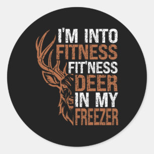 Pegatina Redonda Caza-camiseta Estoy en Fitness Deer Freezer Funny