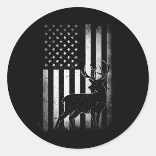 Pegatina Redonda Caza Cazadores Deer Ee.Uu. Bandera Estadounidense 