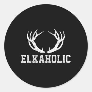 Pegatina Redonda Caza de alce Elkaholic Antler Funny Elk Hunter Gif
