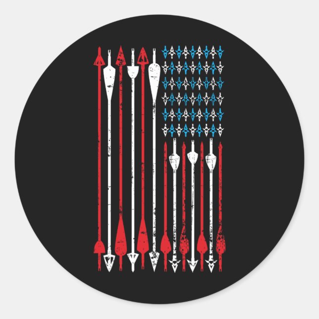 Pegatina Redonda Caza de arco con bandera estadounidense de época (Anverso)