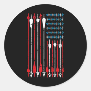 Pegatina Redonda Caza de arco con bandera estadounidense de época