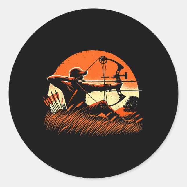 Pegatina Redonda Caza de Bow de Bow Hunter Deer Mule Elk (Anverso)