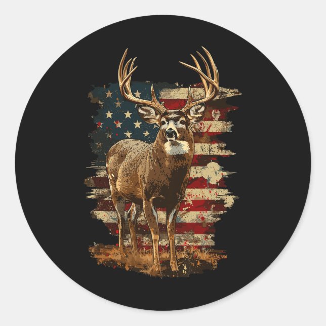 Pegatina Redonda Caza De Caza De Cernícalos Whitetail 4 De Julio Ee (Anverso)