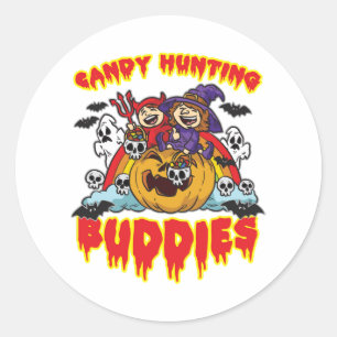 Pegatina Redonda Caza de dulces Buda Costume gemelo Halloween
